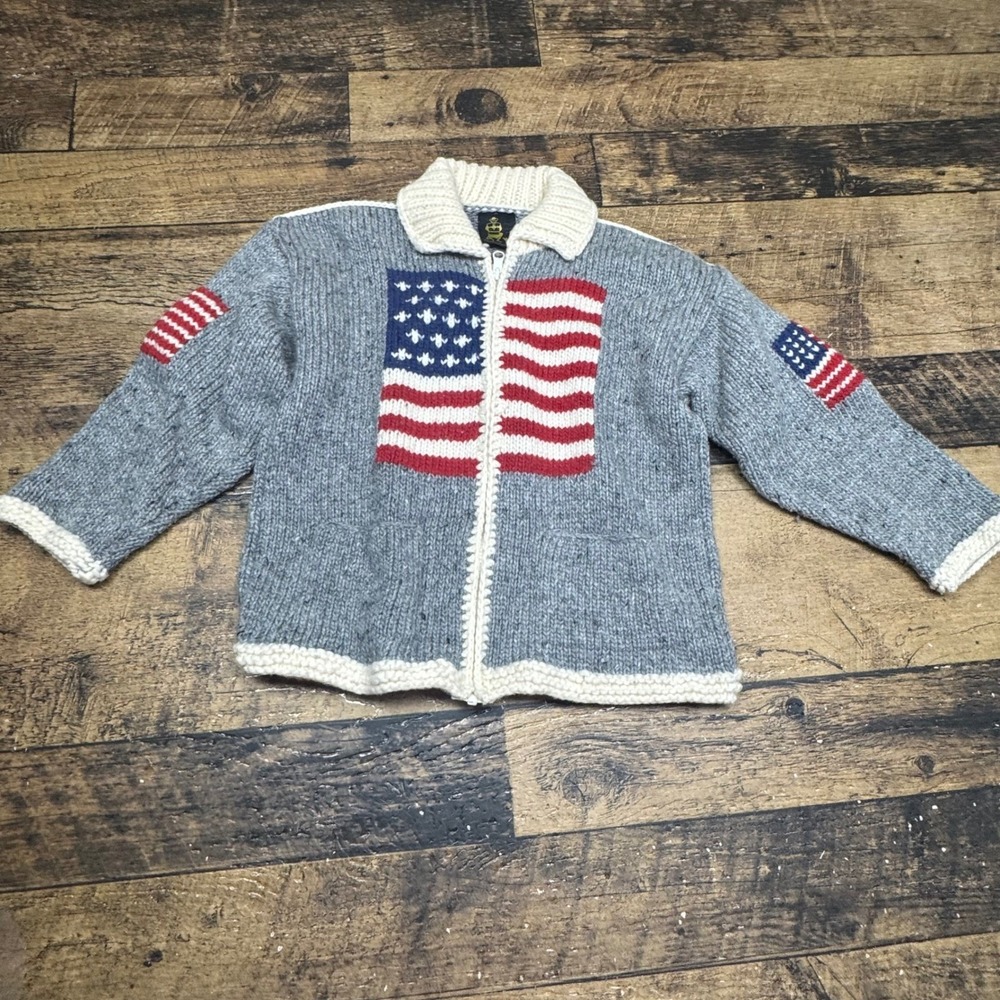 Aly Artesanias Red Blue Gray Crochet Usa‎ Flag Children's Sweatshirt Full zip